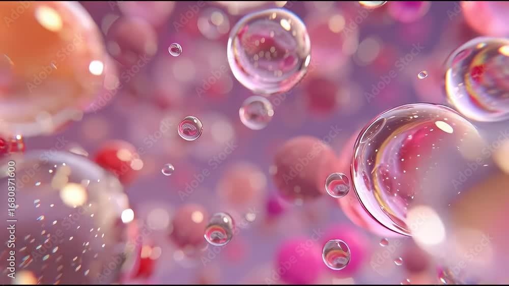 Poster Pink bubbles of varying sizes float gently against a soft purple backdrop, creating a dreamy and abstract atmosphere