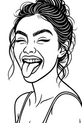 Playful Woman with Curly Hair and Tongue Out