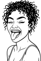 Playful Woman with Curly Hair and Tongue Out
