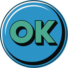 OK Button Icon in Blue Circle – Approval and Confirmation Symbol Vector Illustration