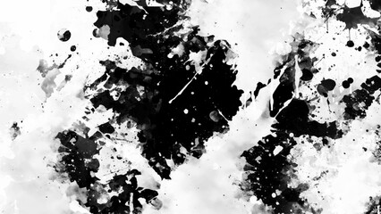 Minimalist black and white grunge texture background with subtle grain, rough brush strokes, abstract ink splashes, vintage film dust, distressed paint stains, and modern artistic border frame