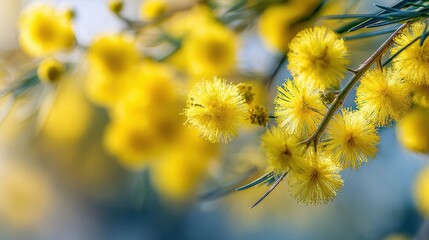 Obraz premium Yellow Mimosa Flowers on Branch