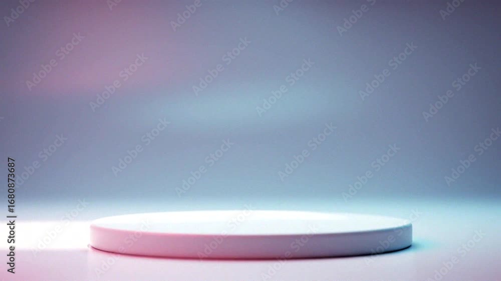 Poster a minimalistic display featuring a round pedestal on a softly lit background, perfect for product sh