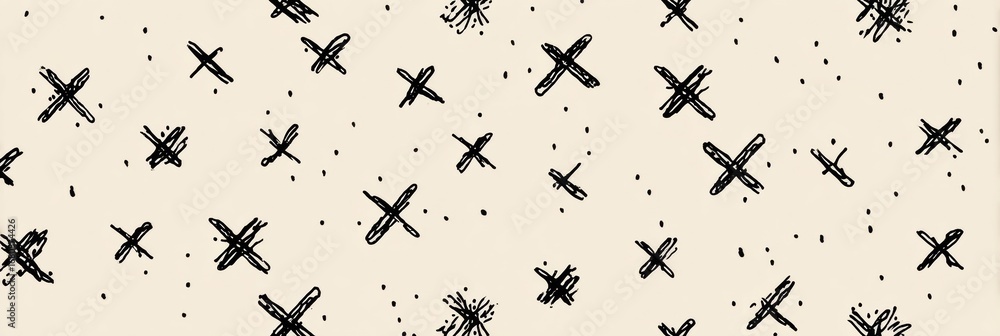 Poster abstract pattern featuring simplistic black crosses on a beige background in a modern design style s