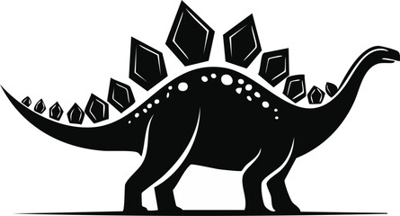 Stegosaurus Dinosaur Animal Vector Logo in Black and White, Minimalist and Simple Design, Perfect for Wildlife Branding, Nature Illustration, and Unique Animal Identity
