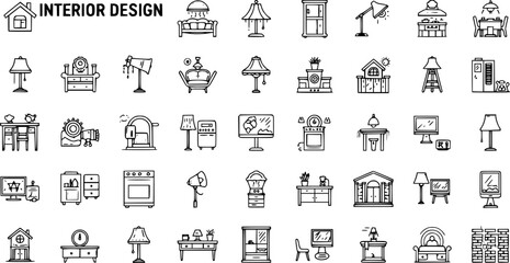 Home interior and furniture icon set. Thin line editable stroke icons for interior design, decoration, home styling, appliances, renovation, architecture