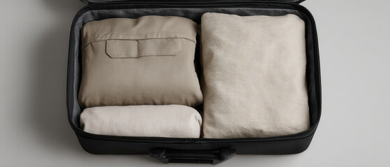 Naklejka premium Neatly packed suitcase with folded clothes inside
