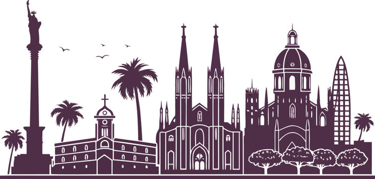 Mexico City skyline featuring modern skyscrapers and historic buildings against a clear blue sky