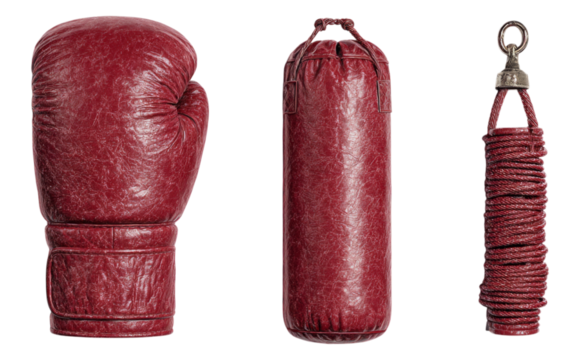 Vintage Red Boxing Equipment on Transparent Background for Illustrations