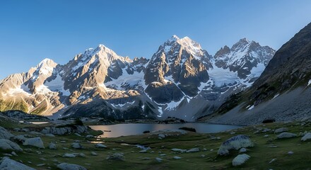 Alpine Lake and Mountain Peaks.