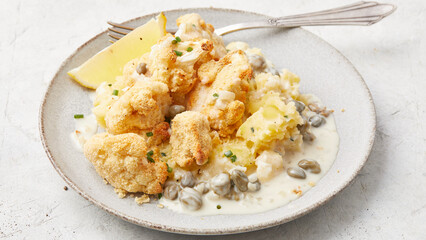 Potatoes with cauliflower and caper dressing