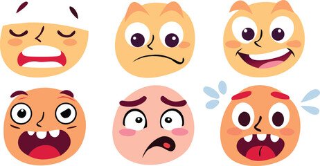 Colorful cartoon emoticons vector set featuring various facial expressions and emotions