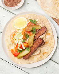 Hummus with smoked tofu and flatbread