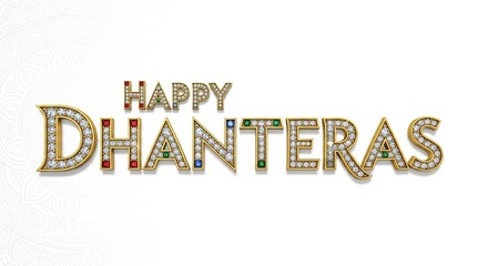 "Luxury Happy Dhanteras Text Design with Diamonds and Lamp"