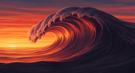 Fiery Sunset Ocean Wave.