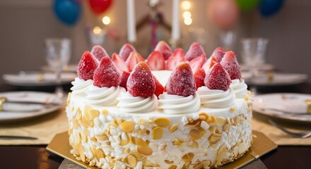 Delicious Strawberry Shortcake with Whipped Cream and Almonds