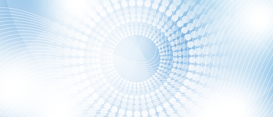 Blue shiny abstract minimal geometric background with waves and halftone circles © S-HadjAmar