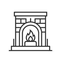 Black and white fireplace icon with brick detail and flame symbol