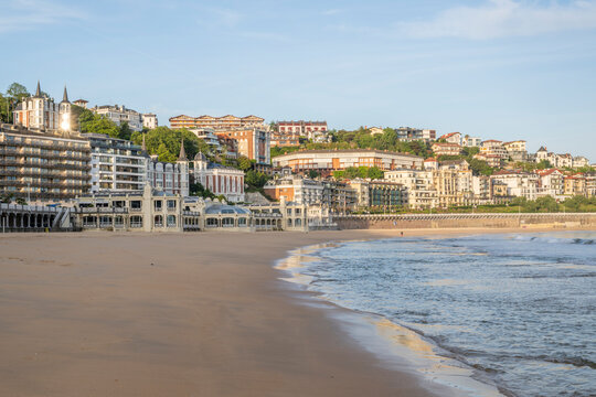 San Sebastian La Concha beach city view at sunrise Basque Country