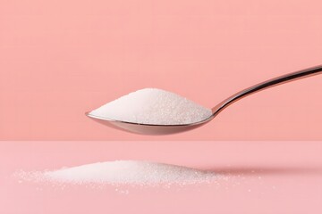 Close-Up of Sugar Pile on Spoon Against a Soft Pink Background