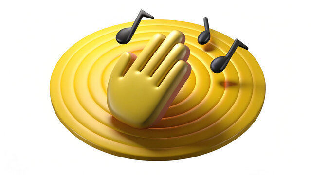 Golden hand clap emoji with music notes symbolizing applause, rhythm, and celebration for social media, digital art, and creative designs - Powered by Adobe