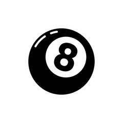 A black and white illustration of an eight ball, commonly used in the game of pool or billiards.