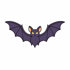 Cute cartoon bat illustration for Halloween, featuring glowing yellow eyes and outstretched wings against a white background