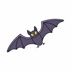 Fototapeta premium Adorable flying purple bat with bright yellow eyes, a simple vector illustration for a festive Halloween concept