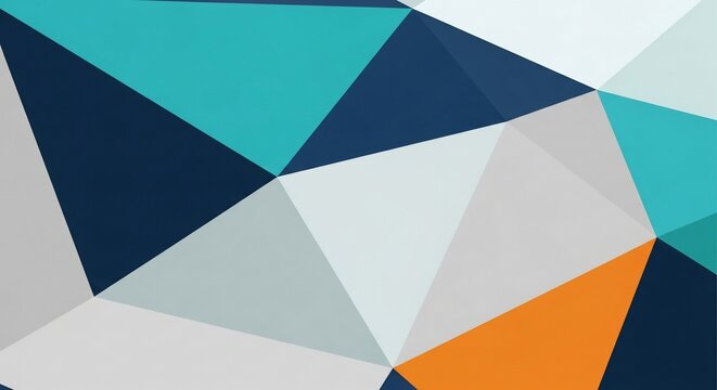 Abstract Geometric Pattern with Teal Navy Blue Orange and Gray Triangles.