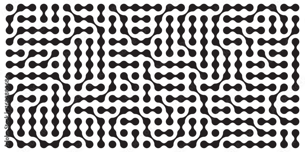 Poster Metaball black and white Vector Background. Liquid morphing connected blobs template. Organic tech geometric backdrop.