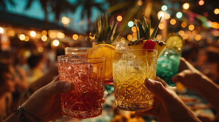 Festive gathering with drinks and decorations at a vibrant celebration