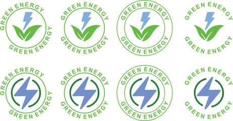 Green Energy Logo Symbol – Eco Friendly Renewable Power Label Icon Sticker Design