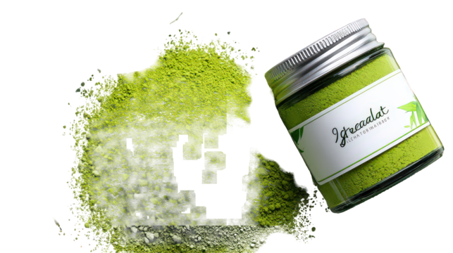 Green Powder Spilled from Glass Jar on Transparent Background - Powered by Adobe