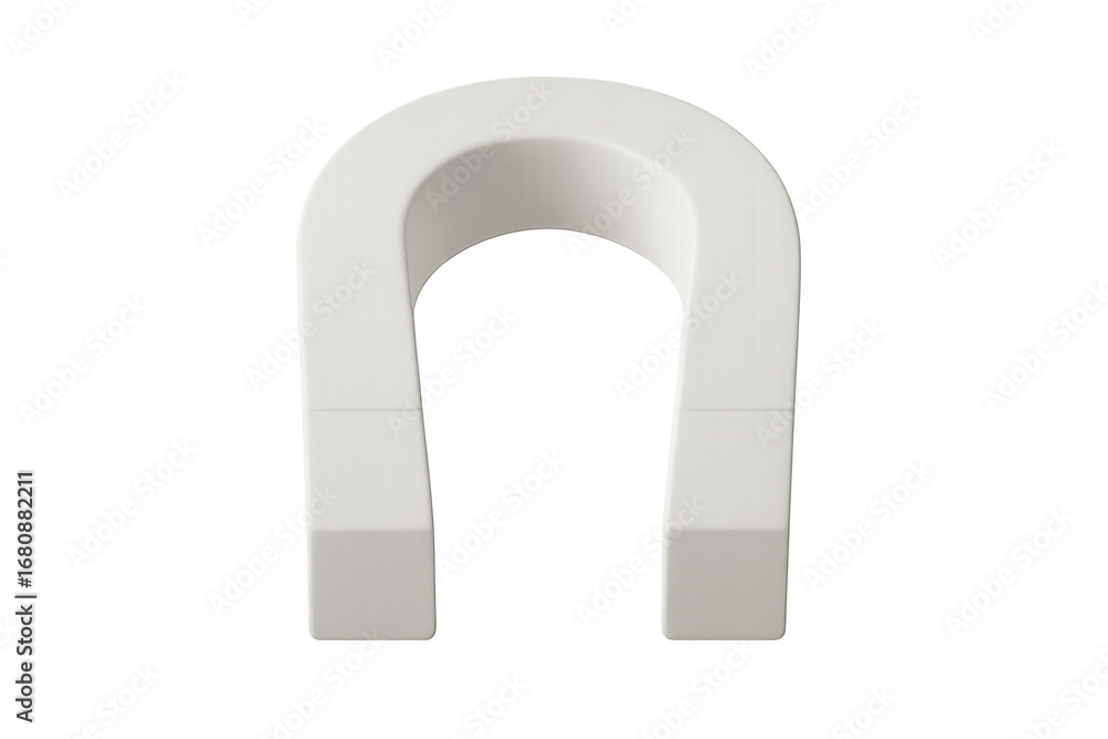 Poster powerful white horseshoe magnet pulling metallic objects, demonstrating magnetic attraction through 