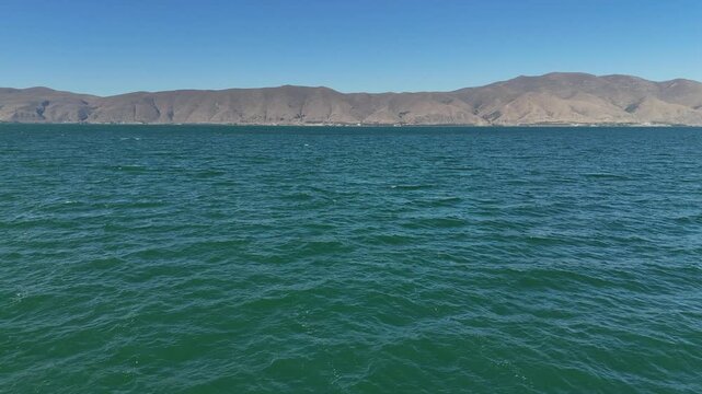 Aerial View of Lake Sevan Armenia &ndash; Mountains, Waves, and Peninsula