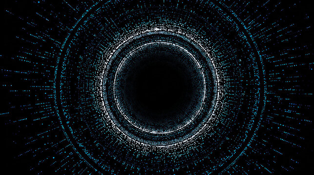 An abstract digital circular pattern featuring binary code elements representing technology and data flow.