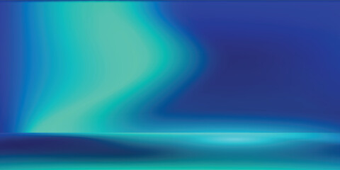 Blue-green gradient studio room, abstract background pattern, walls and floor reflect neon lights, dark tones and feel  speed of digital technology connected blue-green background. Future technology.