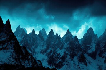 Frozen peaks under a twilight sky