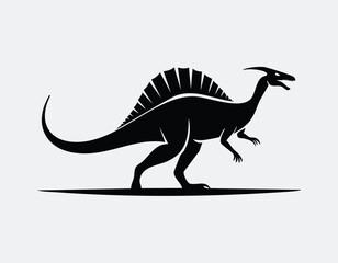 Spinosaurus Dinosaur Animal Vector Logo in Black and White, Minimalist and Simple Design, Perfect for Wildlife Branding, Nature Illustration, and Unique Animal Identity

