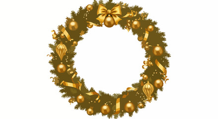 Obraz premium Golden Christmas Wreath with Festive Decorations.