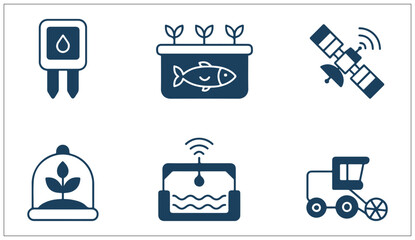 Smart Farming & AgriTech Icon Set – Soil Sensors, Hydroponics, Satellite Monitoring & Autonomous Machinery in Minimal Vector Style