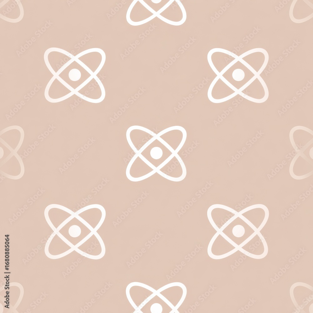 Poster pattern featuring abstract atomic symbols on a soft beige background suitable for various design app