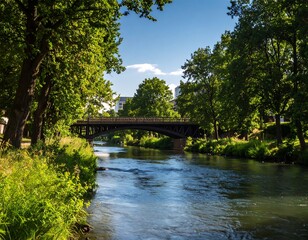 Fototapeta premium River bridge with trees
