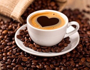 Fototapeta premium coffee with heart shape and coffee beans