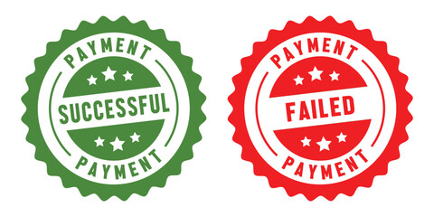 Successful and failed payment status badges approval seals transaction status indicators