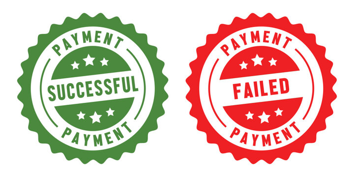 Successful and failed payment status badges approval seals transaction status indicators