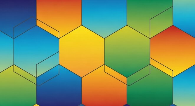 Vibrant abstract background with a colorful gradient hexagon and honeycomb pattern.