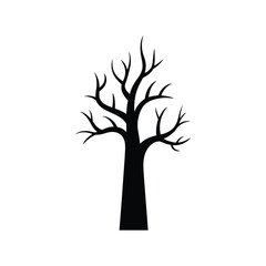 Silhouetted bare tree with spreading branches isolated on a for graphic design
