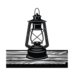 Antique Brass Lantern on Wooden Table