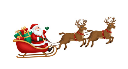 Fototapeta premium Santa Claus in a sleigh with reindeer and gifts 1.